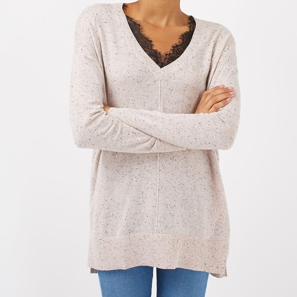 TOPSHOP Lace Trim Blush Speckled V-Neck Sweater - Picture 12 of 12